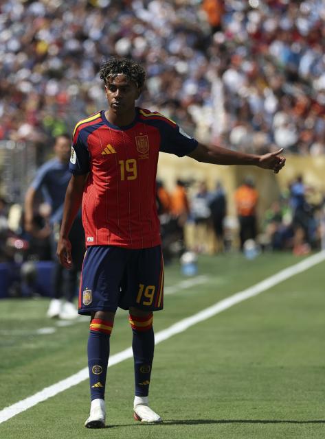 (260720) -- NEW JERSEY, July 20, 2026 (Xinhua) -- Lamine Yamal of Spain reacts during the final match between Spain and Argentina at the 2026 FIFA World Cup at the New York New Jersey Stadium, the United States, July 19, 2026. (Xinhua/Li Ming)