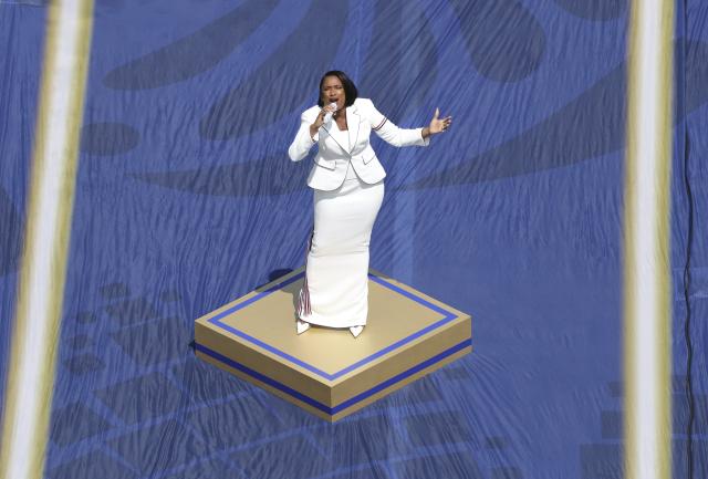 (260720) -- NEW JERSEY, July 20, 2026 (Xinhua) -- Jennifer Hudson performs before the final match between Spain and Argentina at the 2026 FIFA World Cup at the New York New Jersey Stadium, the United States, July 19, 2026. (Xinhua/Xu Zijian)