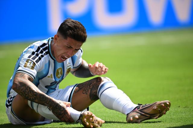 (260720) -- NEW JERSEY, July 20, 2026 (Xinhua) -- Enzo Fernandez of Argentina reacts during the final match between Spain and Argentina at the 2026 FIFA World Cup at the New York New Jersey Stadium, the United States, July 19, 2026. (Xinhua/Wu Xiaoling)
