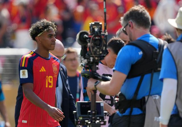 (260720) -- NEW JERSEY, July 20, 2026 (Xinhua) -- Lamine Yamal of Spain reacts during the final match between Spain and Argentina at the 2026 FIFA World Cup at the New York New Jersey Stadium, the United States, July 19, 2026. (Xinhua/Huang Zongzhi)