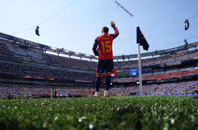 (260720) -- NEW JERSEY, July 20, 2026 (Xinhua) -- Alex Baena reacts during the final match between Spain and Argentina at the 2026 FIFA World Cup at the New York New Jersey Stadium, the United States, July 19, 2026. (Xinhua/xiao yijiu)