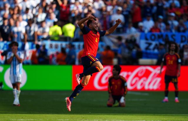 (260720) -- NEW JERSEY, July 20, 2026 (Xinhua) -- Eric Garcia of Spain celebrates after winning the final match between Spain and Argentina at the 2026 FIFA World Cup at the New York New Jersey Stadium, the United States, July 19, 2026. (Xinhua/Jia Haocheng)