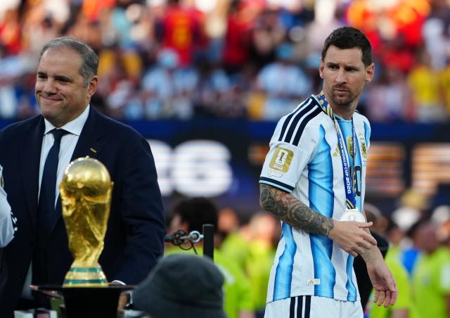 (260720) -- NEW JERSEY, July 20, 2026 (Xinhua) -- Lionel Messi of Argentina reacts after the final match between Spain and Argentina at the 2026 FIFA World Cup at the New York New Jersey Stadium, the United States, July 19, 2026. (Xinhua/Jia Haocheng)