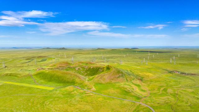 (260720) -- XILINGOL LEAGUE, July 20, 2026 (Xinhua) -- An aerial drone photo taken on July 19, 2026 shows a volcano in a national geopark in Xilingol League, north China's Inner Mongolia Autonomous Region. (Photo by Wang Zheng/Xinhua)