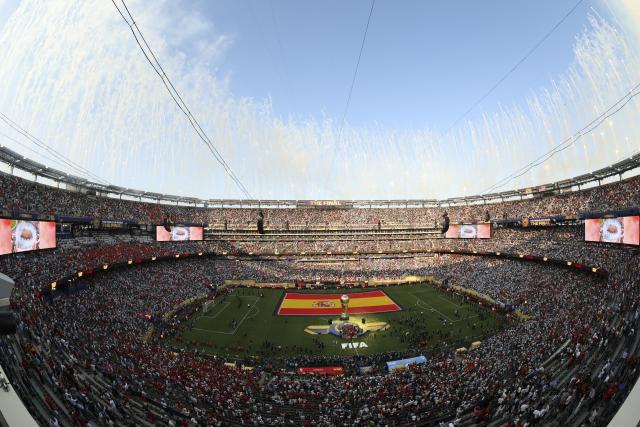 (260720) -- NEW JERSEY, July 20, 2026 (Xinhua) -- This photo taken on July 19, 2026 shows a general view of the awarding ceremony after the final match between Spain and Argentina at the 2026 FIFA World Cup at the New York New Jersey Stadium, the United States. (Xinhua/Xu Chang)