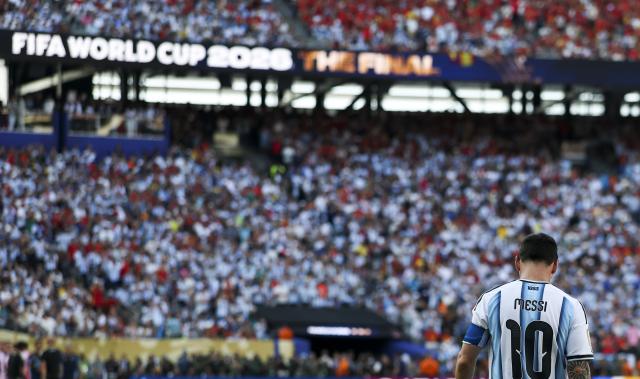 (260720) -- NEW JERSEY, July 20, 2026 (Xinhua) -- Lionel Messi of Argentina reacts after the final match between Spain and Argentina at the 2026 FIFA World Cup at the New York New Jersey Stadium, the United States, July 19, 2026. (Xinhua/Li Ming)