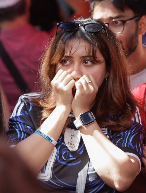 (260720) -- VANCOUVER, July 20, 2026 (Xinhua) -- A fan of team Argentina reacts after Spain defeated Argentina in the final match of the 2026 FIFA World Cup in Vancouver, Canada, on July 19, 2026. (Photo by Liang Sen/Xinhua)