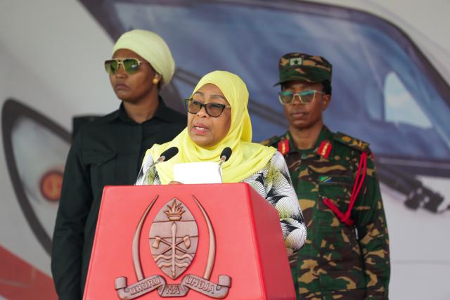 (260720) -- KIGOMA, July 20, 2026 (Xinhua) -- Tanzanian President Samia Suluhu Hassan delivers a speech at the groundbreaking ceremony of the Chinese-built sixth section of the Standard Gauge Railway (SGR), connecting Tabora to Kigoma, in Kigoma, Tanzania, July 20, 2026. Hassan on Monday thanked Chinese enterprises for their contributions to the country's development efforts aimed at benefiting its people.
The project is being constructed by a joint venture of China Railway Construction Corporation (CRCC) and China Civil Engineering Construction Corporation (CCECC). (Photo by Emmanuel Herman/Xinhua)