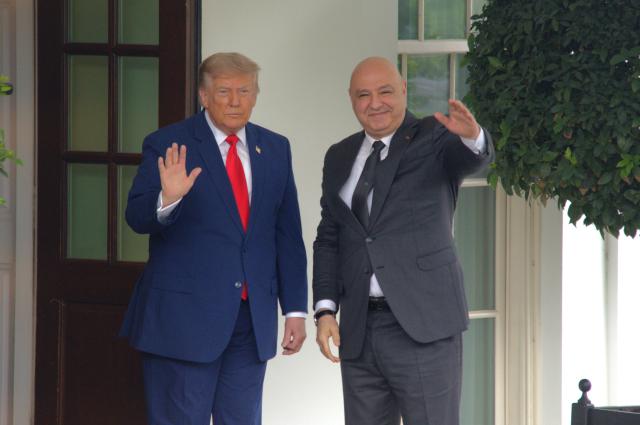 (260721) -- WASHINGTON, July 21, 2026 (Xinhua) -- U.S. President Donald Trump (L) welcomes Lebanese President Joseph Aoun at the White House in Washington, D.C., the United States, July 21, 2026. Trump said Tuesday that the United States has no interest in holding talks with Iran unless Tehran is prepared to engage in what he called "meaningful" negotiations, warning that U.S. forces would strike Iran's Pickaxe Mountain nuclear facility "pretty soon." (Photo by Li Yuanqing/Xinhua)