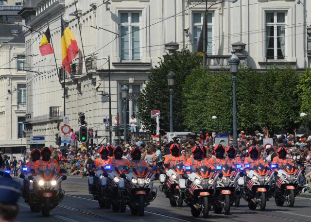 (260721) -- BRUSSELS, July 21, 2026 (Xinhua) -- Motorists march during a military and civil parade of Belgian National Day celebrations in Brussels, Belgium, on July 21, 2026. (Xinhua/Weng Xinyang)