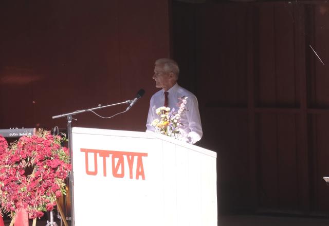 (260722) -- UTOYA, July 22, 2026 (Xinhua) -- Norwegian Prime Minister Jonas Gahr Store addresses a memorial event marking the 15th anniversary of the July 22, 2011 terror attacks on Utoya Island, Norway, July 22, 2026. Norwegian Prime Minister Jonas Gahr Store on Wednesday warned of the growing threat of far-right radicalization among young people, saying social media, artificial intelligence and social isolation were fueling extremism, as the country marked the 15th anniversary of the July 22, 2011 terror attacks. (Xinhua/Zhang Yuliang)