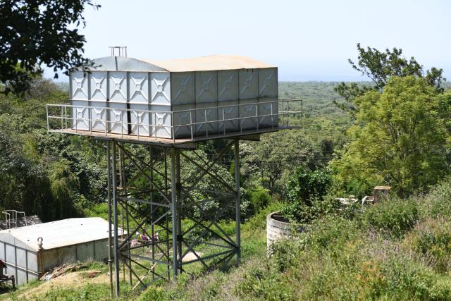 (260723) -- MARSABIT, July 23, 2026 (Xinhua) -- Photo taken on July 14, 2026 shows water storage tanks at the Marsabit Water Treatment Plant, a modern water supply facility built by Power Construction Corporation of China, in Marsabit, Kenya. TO GO WITH "Feature: Chinese-built water project transforms life in Kenya's arid town" (Xinhua/Liu Qiong)