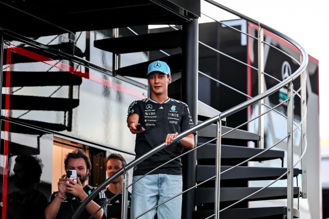 (260724) -- MOGYOROD, July 24, 2026 (Xinhua) -- Mercedes' British driver George Russell meets the supporters at the paddock during the media day of the Formula One Hungarian Grand Prix at the Hungaroring in Mogyorod, near Budapest, Hungary, July 23, 2026. (Photo by David Balogh/Xinhua)