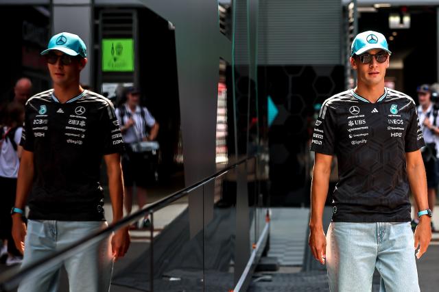 (260724) -- MOGYOROD, July 24, 2026 (Xinhua) -- Mercedes' British driver George Russell arrives at the paddock during the media day of the Formula One Hungarian Grand Prix at the Hungaroring in Mogyorod, near Budapest, Hungary, July 23, 2026. (Photo by David Balogh/Xinhua)