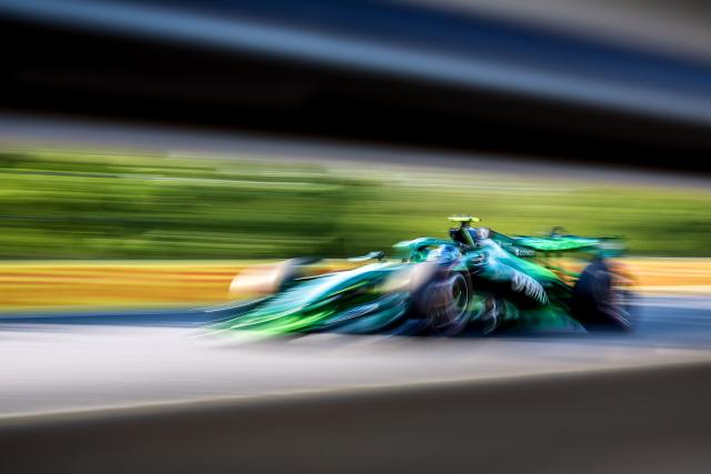 (260725) -- MOGYOROD, July 25, 2026 (Xinhua) -- Aston Martin's Fernando Alonso of Spain drives during the first free practice session of the Formula One Hungarian Grand Prix at the Hungaroring in Mogyorod, near Budapest, Hungary, July 24, 2026. (Photo by David Balogh/Xinhua)