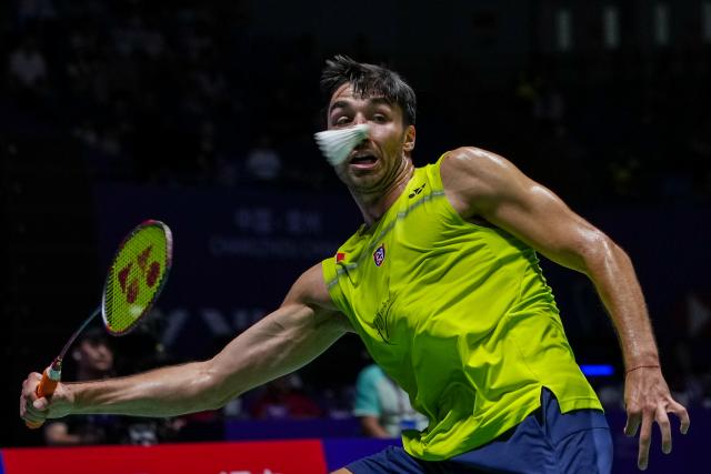 (260725) -- CHANGZHOU, July 25, 2026 (Xinhua) -- Toma Junior Popov competes during the men's singles semifinal match between Toma Junior Popov of France and Victor Lai of Canada at the China Open 2026 badminton tournament in Changzhou, east China's Jiangsu Province, July 25, 2026. (Xinhua/Li Bo)