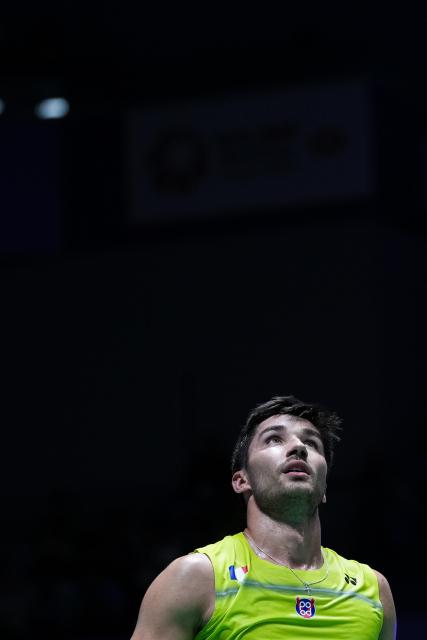 (260725) -- CHANGZHOU, July 25, 2026 (Xinhua) -- Toma Junior Popov reacts during the men's singles semifinal match between Toma Junior Popov of France and Victor Lai of Canada at the China Open 2026 badminton tournament in Changzhou, east China's Jiangsu Province, July 25, 2026. (Xinhua/Li Bo)