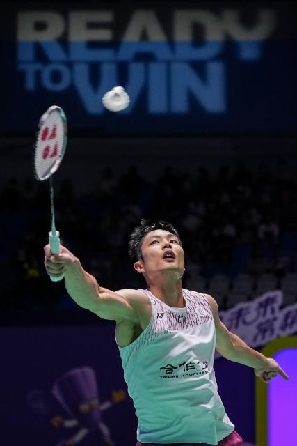 (260725) -- CHANGZHOU, July 25, 2026 (Xinhua) -- Chou Tien Chen competes during the men's singles semifinal match between Chou Tien Chen of Chinese Taipei and Lin Chun-Yi of Chinese Taipei at the China Open 2026 badminton tournament in Changzhou, east China's Jiangsu Province, July 25, 2026. (Xinhua/Li Bo)