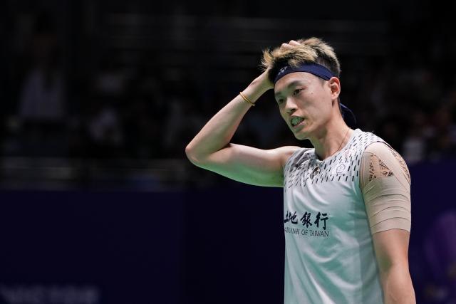 (260725) -- CHANGZHOU, July 25, 2026 (Xinhua) -- Lin Chun-Yi reacts during the men's singles semifinal match between Chou Tien Chen of Chinese Taipei and Lin Chun-Yi of Chinese Taipei at the China Open 2026 badminton tournament in Changzhou, east China's Jiangsu Province, July 25, 2026. (Xinhua/Li Bo)