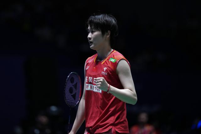 (260726) -- CHANGZHOU, July 26, 2026 (Xinhua) -- Chen Yufei reacts during the women's singles final match between Chen Yufei of China and Yamaguchi Akane of Japan at the 2026 China Open badminton tournament in Changzhou, east China's Jiangsu Province, July 26, 2026. (Xinhua/Li Bo)