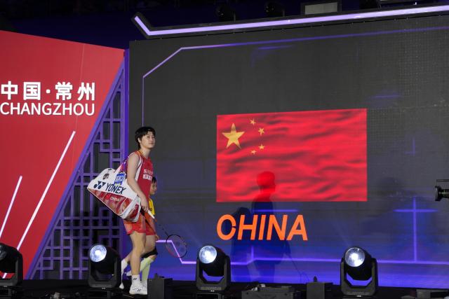 (260726) -- CHANGZHOU, July 26, 2026 (Xinhua) -- Chen Yufei arrives for the women's singles final match between Chen Yufei of China and Yamaguchi Akane of Japan at the 2026 China Open badminton tournament in Changzhou, east China's Jiangsu Province, July 26, 2026. (Xinhua/Li Bo)
