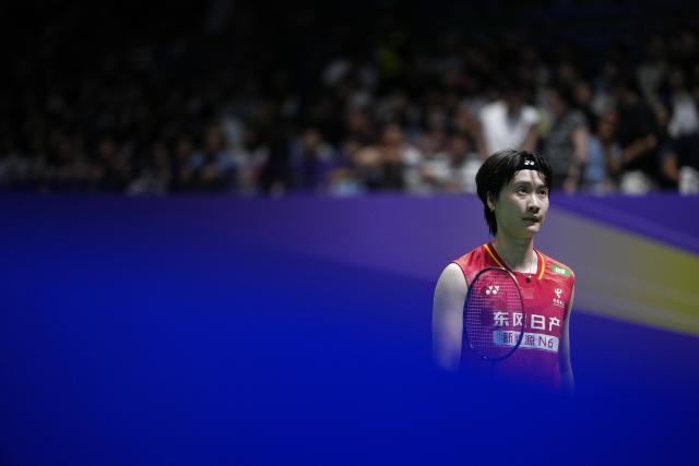 (260726) -- CHANGZHOU, July 26, 2026 (Xinhua) -- Chen Yufei reacts during the women's singles final match between Chen Yufei of China and Yamaguchi Akane of Japan at the 2026 China Open badminton tournament in Changzhou, east China's Jiangsu Province, July 26, 2026. (Xinhua/Li Bo)