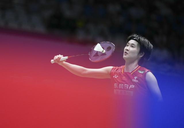 (260726) -- CHANGZHOU, July 26, 2026 (Xinhua) -- Chen Yufei competes during the women's singles final match between Chen Yufei of China and Yamaguchi Akane of Japan at the 2026 China Open badminton tournament in Changzhou, east China's Jiangsu Province, July 26, 2026. (Xinhua/Li Bo)