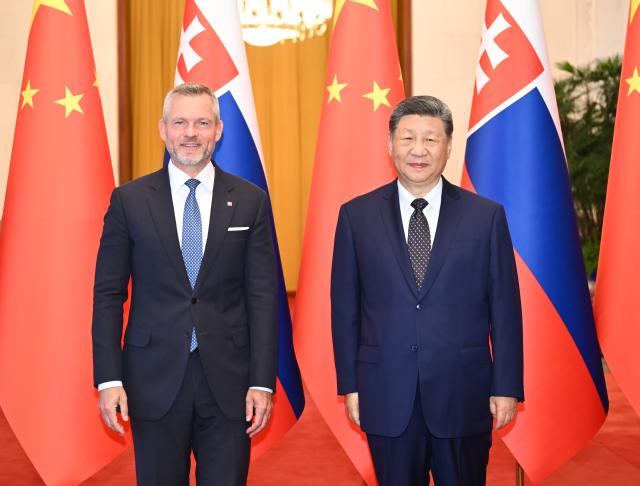 (260728) -- BEIJING, July 28, 2026 (Xinhua) -- Chinese President Xi Jinping holds talks with Slovak President Peter Pellegrini, who is on a state visit to China, at the Great Hall of the People in Beijing, capital of China, July 28, 2026. (Xinhua/Li Xiang)