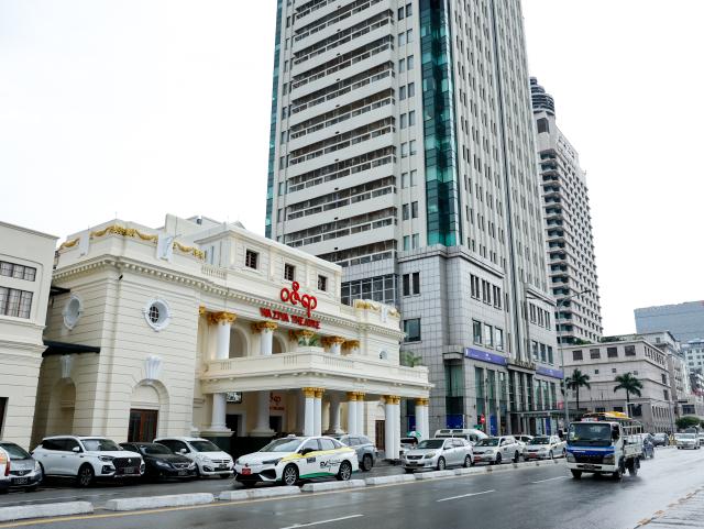 (260728) -- YANGON, July 28, 2026 (Xinhua) -- This photo taken on July 28, 2026 shows a view of the Wazira Cinema in Yangon, Myanmar. Myanmar's century-old Wazira Cinema has officially reopened as an international-standard red-carpet theater in Yangon after a major renovation to preserve its cultural and architectural heritage, the state-owned daily The Global New Light of Myanmar reported on Tuesday. (Xinhua/Myo Kyaw Soe)