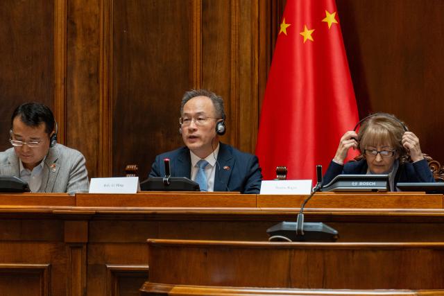 (260728) -- BELGRADE, July 28, 2026 (Xinhua) -- Chinese Ambassador to Serbia Li Ming speaks at a conference, titled "Serbia and China -- Leap into the Future," in Belgrade, Serbia, July 27, 2026. The conference was held at Serbia's National Assembly in Belgrade, bringing together lawmakers, diplomats, business leaders, and representatives of Serbia's Innovation Fund and the Chinese Chamber of Commerce in Serbia to discuss cooperation in digital technologies, research, education and sustainable development.
  TO GO WITH "Serbia, China pledge deeper cooperation in AI, green technology" (Photo by Nemanja Cabric/Xinhua)