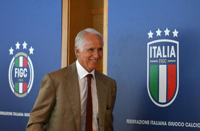(260728) -- ROME, July 28, 2026 (Xinhua) -- Italian Football Federation President Giovanni Malago, gives a press conference to introduce Roberto Mancini as the new head coach of the Italy men's national football team, in Rome, Italy, July 28, 2026. (Photo by Alberto Lingria/Xinhua)