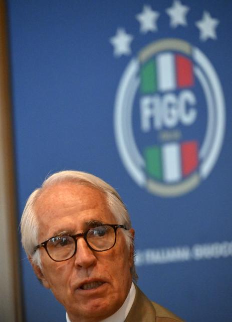 (260728) -- ROME, July 28, 2026 (Xinhua) -- Italian Football Federation President Giovanni Malago, gives a press conference to introduce Roberto Mancini as the new head coach of the Italy men's national football team, in Rome, Italy, July 28, 2026. (Photo by Alberto Lingria/Xinhua)
