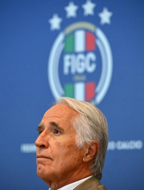 (260728) -- ROME, July 28, 2026 (Xinhua) -- Italian Football Federation President Giovanni Malago, gives a press conference to introduce Roberto Mancini as the new head coach of the Italy men's national football team, in Rome, Italy, July 28, 2026. (Photo by Alberto Lingria/Xinhua)