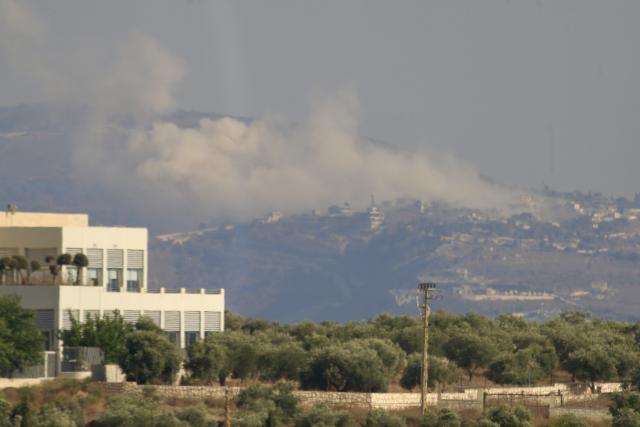 (260729) -- NABATIEH, July 29, 2026 (Xinhua) -- Photo taken on July 29, 2026 shows smoke rising from houses in Kfar Tebnit after Israeli army bombardments in Nabatieh, southern Lebanon. (Photo by Ali Hashisho/Xinhua)
