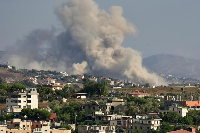 (260729) -- NABATIEH, July 29, 2026 (Xinhua) -- Photo taken on July 29, 2026 shows smoke rising from houses in Kfar Tebnit after Israeli army bombardments in Nabatieh, southern Lebanon. (Photo by Ali Hashisho/Xinhua)
