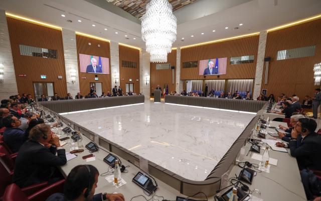 (260729) -- ROME, July 29, 2026 (Xinhua) -- Italian Deputy Prime Minister and Foreign Minister Antonio Tajani speaks during a meeting of the Global Alliance for the Implementation of the Two-State Solution in Rome, Italy, on July 29, 2026. (Xinhua/Wang Kaiyan)