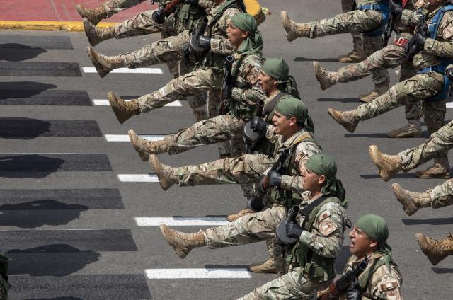 (260729) -- LIMA, July 29, 2026 (Xinhua) -- Soldiers participate in a parade to commemorate the 205th anniversary of Peru's independence in Lima, Peru, July 29, 2026. (Photo by Mariana Bazo/Xinhua)