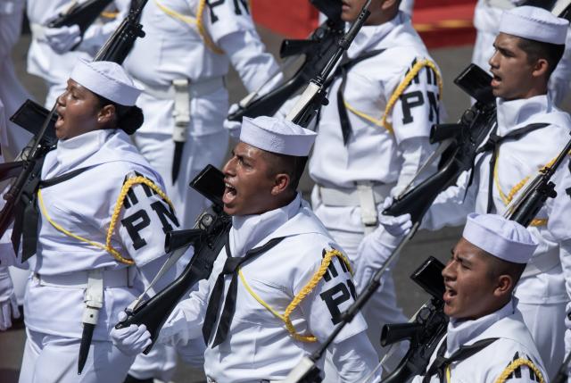 (260729) -- LIMA, July 29, 2026 (Xinhua) -- Soldiers participate in a parade to commemorate the 205th anniversary of Peru's independence in Lima, Peru, July 29, 2026. (Photo by Mariana Bazo/Xinhua)