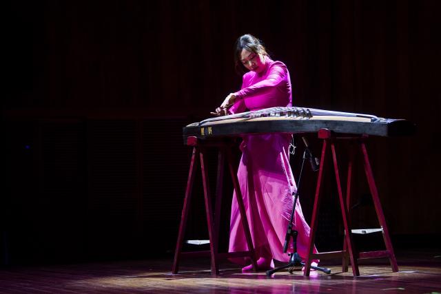 (260731) -- RIO DE JANEIRO, July 31, 2026 (Xinhua) -- A musician of the Shanghai Chinese Orchestra plays Guzheng, a traditional Chinese musical instrument also known as Chinese plucked zither, during the "Colors of China" concert in Rio de Janeiro, Brazil, July 30, 2026. The concert was staged here on Thursday, marking the start of its tour performance at six cities in Brazil. (Photo by Daniel Ramalho/Xinhua)