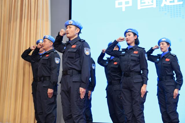 (260731) -- BEIJING, July 31, 2026 (Xinhua) -- A departure ceremony for two teams of Chinese police peacekeepers is held in Beijing, capital of China, on July 30, 2026. Two teams of Chinese police peacekeepers, comprising a total of seven officers, have departed for United Nations missions in the Central African Republic and Cyprus, the Ministry of Public Security said on Friday. (Xinhua/Yin Gang)