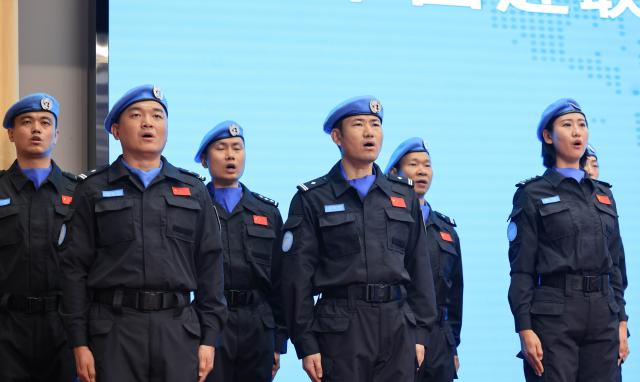 (260731) -- BEIJING, July 31, 2026 (Xinhua) -- A departure ceremony for two teams of Chinese police peacekeepers is held in Beijing, capital of China, on July 30, 2026. Two teams of Chinese police peacekeepers, comprising a total of seven officers, have departed for United Nations missions in the Central African Republic and Cyprus, the Ministry of Public Security said on Friday. (Xinhua/Yin Gang)