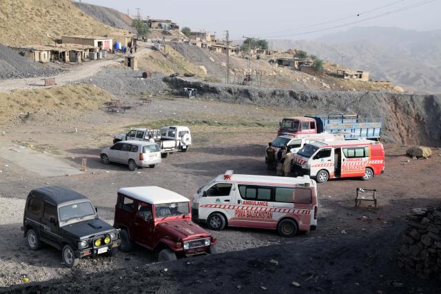 (260731) -- QUETTA, July 31, 2026 (Xinhua) -- Ambulances are seen at the coal mine site after an explosion on the outskirts of Quetta, Pakistan, July 31, 2026. Thirty-four workers trapped in a coal mine explosion in Pakistan's southwest Balochistan province were presumed dead, rescue officials said on Friday.
   The explosion occurred at around 4 p.m. local time on Thursday inside a coal mine on the outskirts of the provincial capital of Quetta, where the miners were working at the time of the incident. (Str/Xinhua)