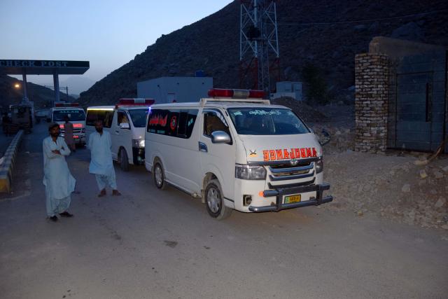 (260731) -- QUETTA, July 31, 2026 (Xinhua) -- Ambulances are seen at the coal mine site following an explosion on the outskirts of Quetta, Pakistan, on July 31, 2026. Thirty-four workers trapped in a coal mine explosion in Pakistan's southwest Balochistan province were presumed dead, rescue officials said on Friday.
   The explosion occurred at around 4 p.m. local time on Thursday inside a coal mine on the outskirts of the provincial capital of Quetta, where the miners were working at the time of the incident. (Str/Xinhua)