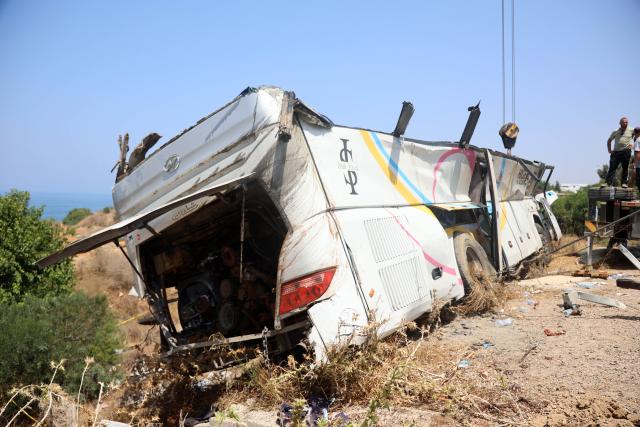 (260731) -- ALGIERS, July 31, 2026 (Xinhua) -- This photo taken on July 31, 2026 shows the scene after a bus accident in Boumerdes, Algeria. At least 25 people were killed and 44 others injured on Friday when a passenger bus crashed in Algeria's northern province of Boumerdes, about 55 km east of the capital Algiers, the Civil Protection Department said. (Photo by Billel Bensalem/Xinhua)