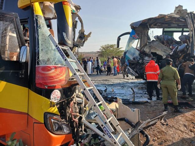(260802) -- DAR ES SALAAM, Aug. 2, 2026 (Xinhua) -- Photo taken on Aug. 2, 2026 shows a bus crash site in Dodoma Region, Tanzania. Eight people were killed and 66 others injured Sunday when two passenger buses collided in central Tanzania's Dodoma Region, authorities said. (Xinhua)