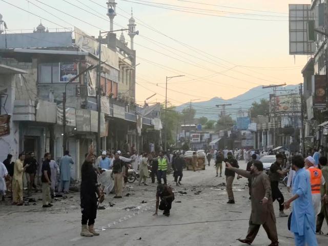 (260802) -- ISLAMABAD, Aug. 2, 2026 (Xinhua) -- Photo taken with a mobile phone on Aug. 2, 2026 shows the blast site in Khyber Pakhtunkhwa province, Pakistan. The death toll from a suicide blast near a peace rally in Pakistan's northwestern Khyber Pakhtunkhwa province has risen to 14, while 26 others were injured, police sources told Xinhua on Sunday. (Str/Xinhua)