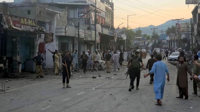 (260802) -- ISLAMABAD, Aug. 2, 2026 (Xinhua) -- Photo taken with a mobile phone on Aug. 2, 2026 shows the blast site in Khyber Pakhtunkhwa province, Pakistan. The death toll from a suicide blast near a peace rally in Pakistan's northwestern Khyber Pakhtunkhwa province has risen to 14, while 26 others were injured, police sources told Xinhua on Sunday. (Str/Xinhua)