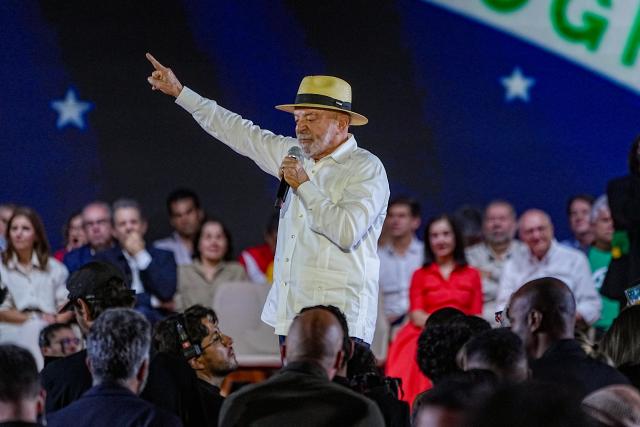 (260802) -- SAO PAULO, Aug. 2, 2026 (Xinhua) -- Brazilian President Luiz Inacio Lula da Silva speaks at the ruling Workers' Party's national convention in Sao Paulo, Brazil, Aug. 2, 2026. Brazil's ruling Workers' Party on Sunday officially nominated incumbent President Luiz Inacio Lula da Silva as its candidate for the upcoming presidential election as he seeks a fourth term in office. (Photo by Paulo Lopes/Xinhua)