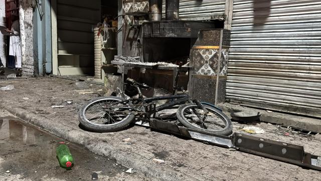 (260803) -- SWAT, Aug. 3, 2026 (Xinhua) -- This photo taken with a mobile phone on Aug. 2, 2026 shows a damaged bicycle at a suicide blast site in Swat district, Khyber Pakhtunkhwa province, Pakistan. The death toll from a suicide blast near a peace rally in Pakistan's northwestern Khyber Pakhtunkhwa province has risen to 14, while 26 others were injured, police sources told Xinhua on Sunday. (Str/Xinhua)
