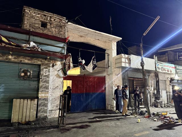 (260803) -- SWAT, Aug. 3, 2026 (Xinhua) -- This photo taken with a mobile phone on Aug. 2, 2026 shows a police station near the site of a suicide blast in Swat district, Khyber Pakhtunkhwa province, Pakistan. The death toll from a suicide blast near a peace rally in Pakistan's northwestern Khyber Pakhtunkhwa province has risen to 14, while 26 others were injured, police sources told Xinhua on Sunday. (Str/Xinhua)